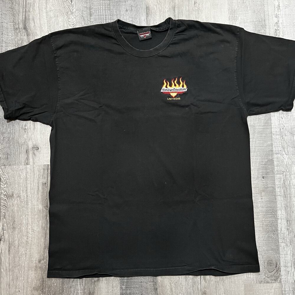VTG Harley Davidson Las Vegas Embroidered Flame Logo Biker T Shirt Size XL